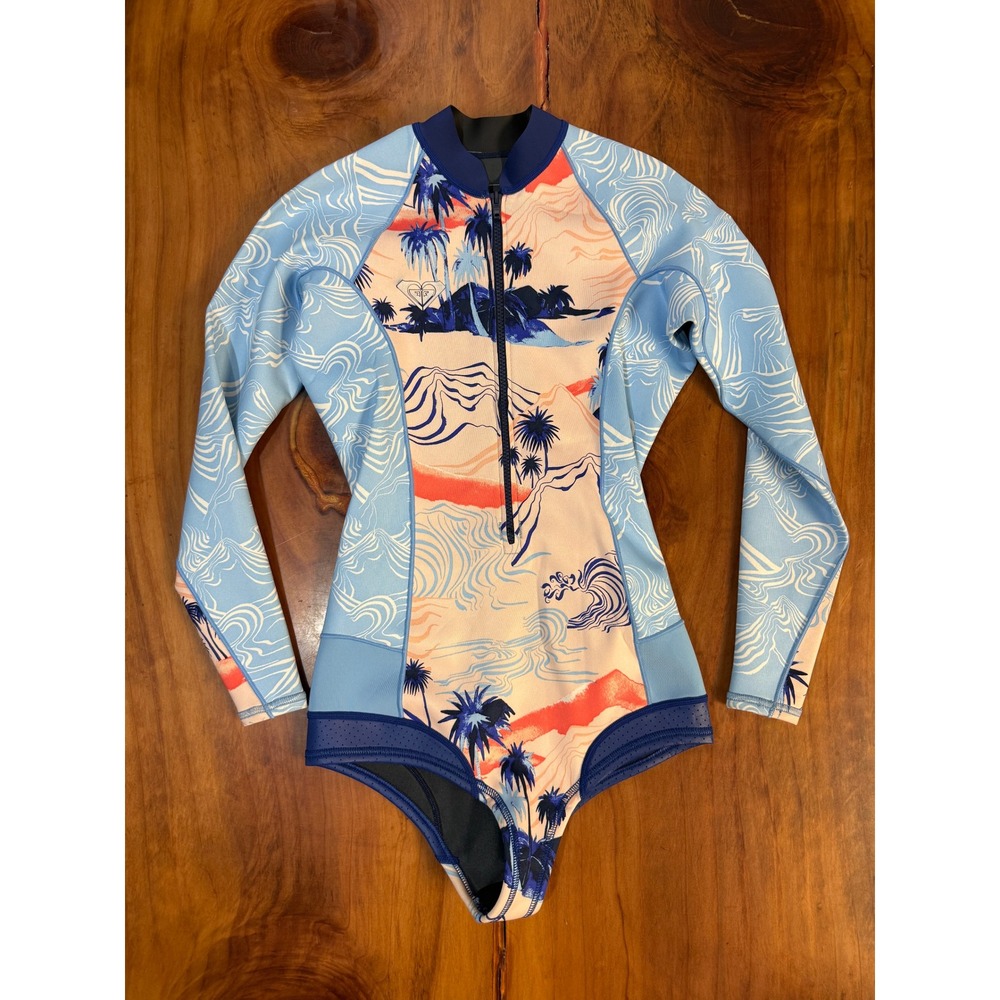 Roxy Pop Surf Long Sleeve Front Zip Top 6 Bathing Suit One Piece Floral F4-3